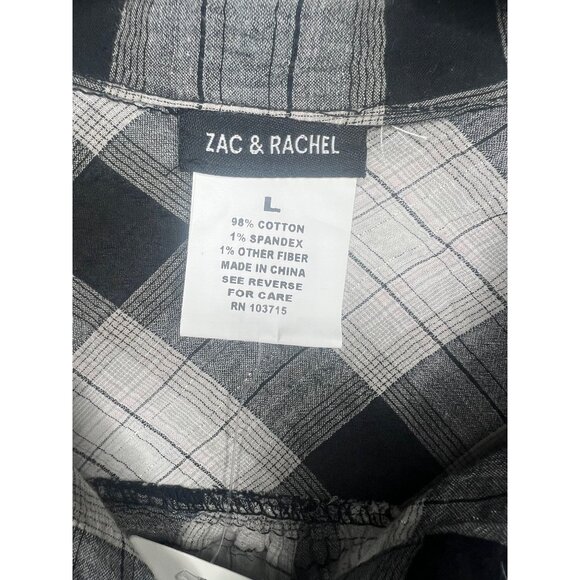 Zac & Rachel Womens Black & White Plaid Button-Up Long Sleeve Shirt Size Large - Picture 5 of 13
